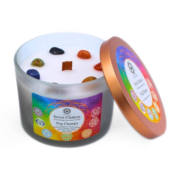 Bougie Parfumée Green Tree – 7 Chakras & Pierres Précieuses (256 g)