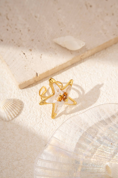 Bague Étoile de Mer Ajustable – Résine Colorée & Acier Inoxydable Doré • Esprit Marin