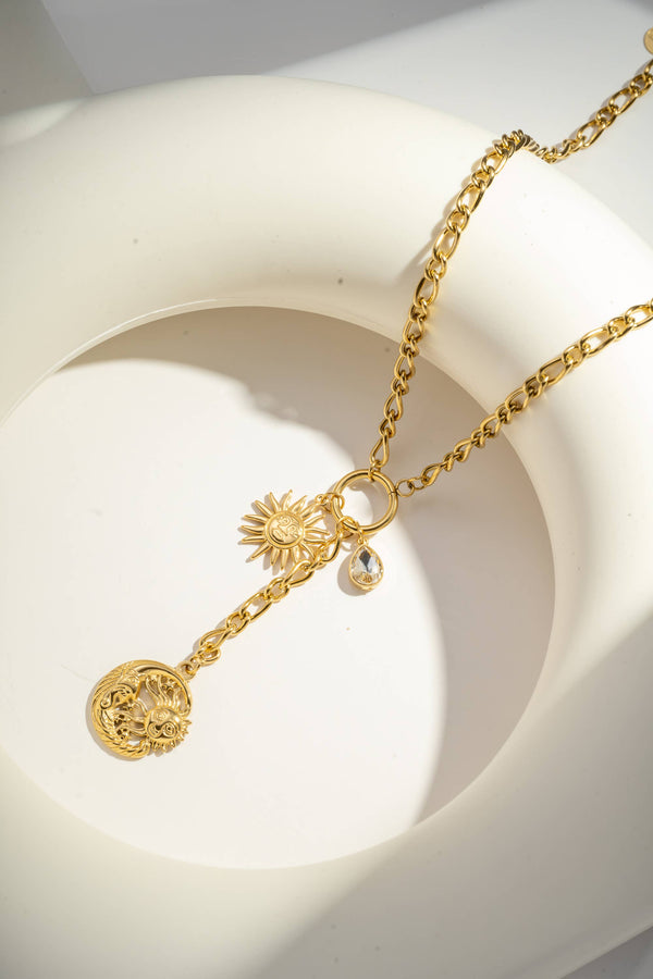 Collier Soleil & Lune Doré – Acier Inoxydable Équilibre & Lumière