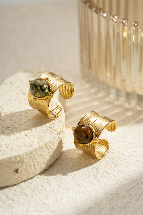 Bague Ajustable Pierre Naturelle Dorée – Acier Inoxydable Élégance Bohème & Caractère