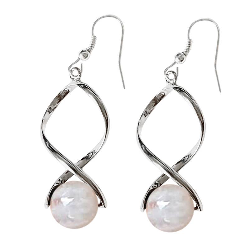 Boucles d'Oreille Pierre de Lune Blanche Billes 10 mm