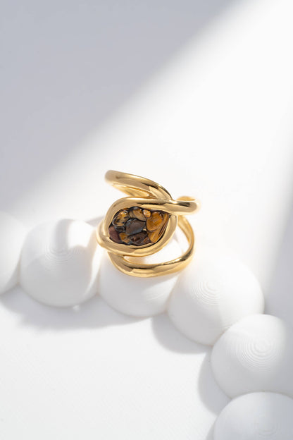 Bague Pierre Naturelle Dorée Ajustable – Acier Inoxydable • Chic & Intemporelle