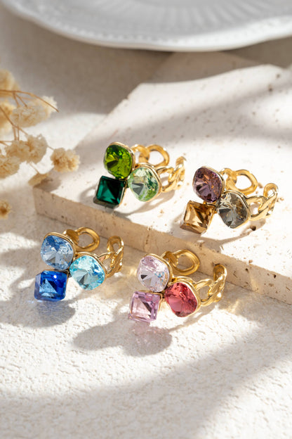 Bague Dégradé 3 Cristaux Dorée – Acier Inoxydable Harmonie & Éclat