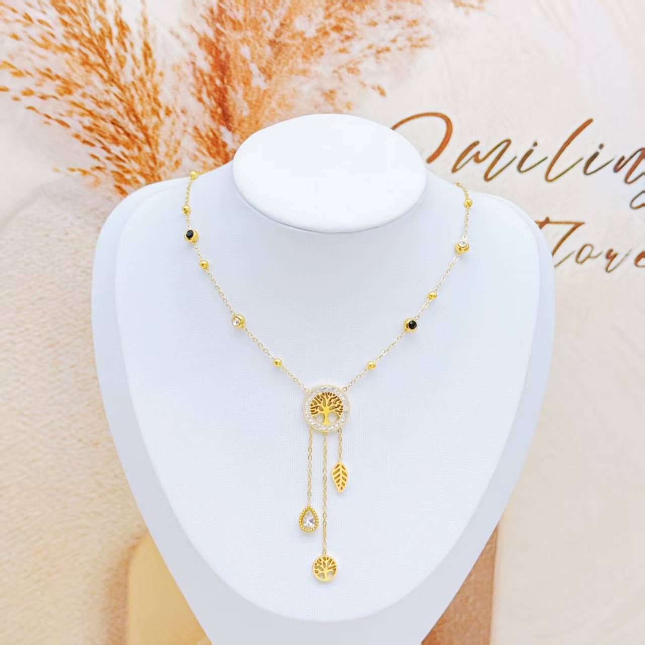 Collier Arbre de Vie Doré & Charms Nature – Acier Inoxydable Croissance & Harmonie