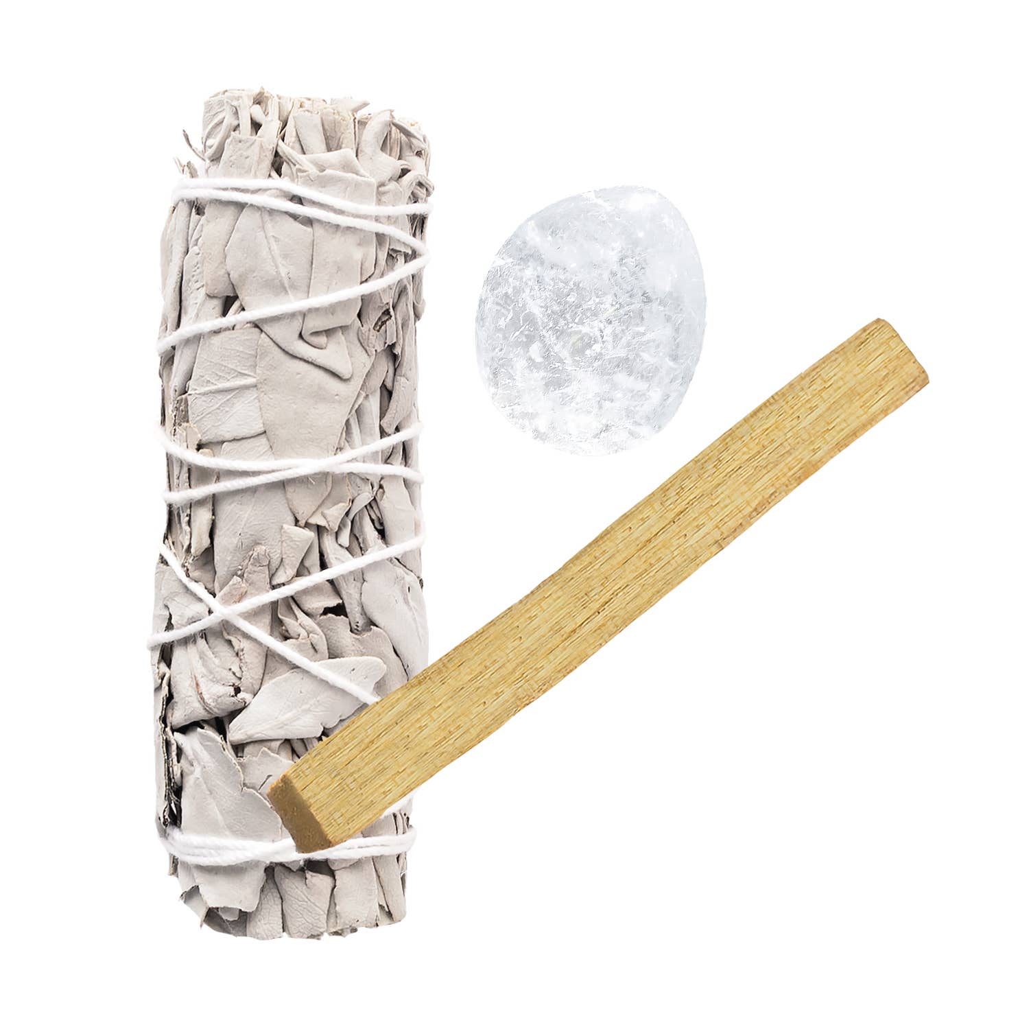 Lot de Sauge Blanche, Quartz Clair Lisse et Palo Santo