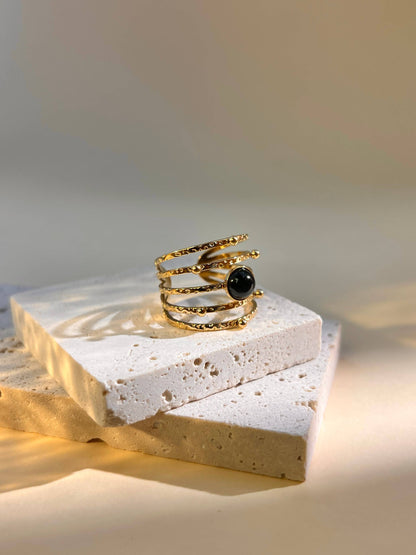 Bague Multi-Rangs Pierre Naturelle Ajustable – Acier Inoxydable • Élégance Raffinée