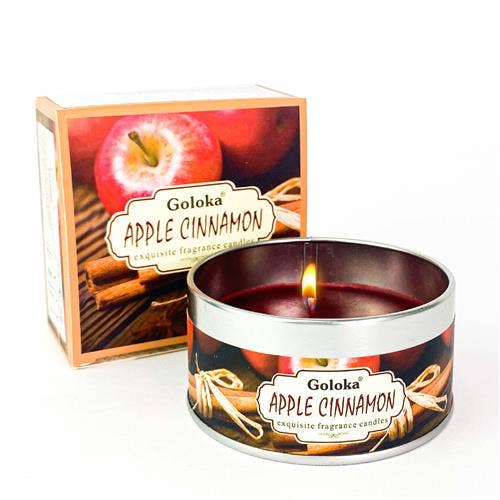 Bougie Goloka en Cire de Soja Naturelle – Parfum Pomme & Cannelle (Boîte Métallique)