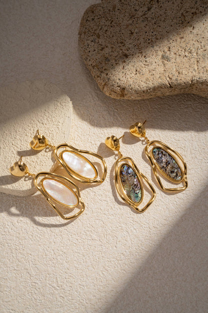 Boucles d’Oreilles Nacre & Abalone Dorées – Acier Inoxydable • Éclat Océanique