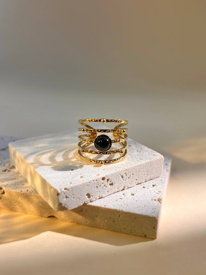Bague Multi-Rangs Pierre Naturelle Ajustable – Acier Inoxydable • Élégance Raffinée
