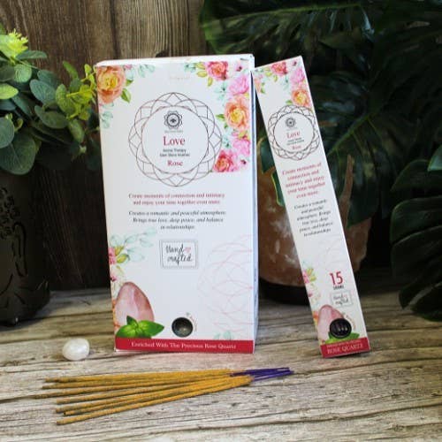 Encens Green Tree Pierre Précieuse – Douceur & Amour à la Rose avec Quartz Rose