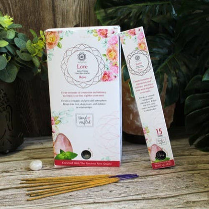Encens Green Tree Pierre Précieuse – Douceur & Amour à la Rose avec Quartz Rose
