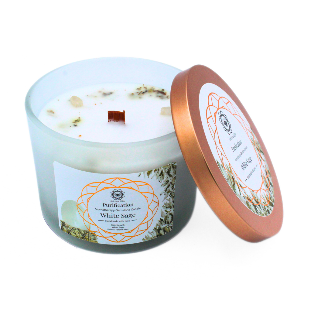 Bougie Parfumée Pierre Précieuse – Arbre Vert Purification à la Sauge Blanche (256 g)