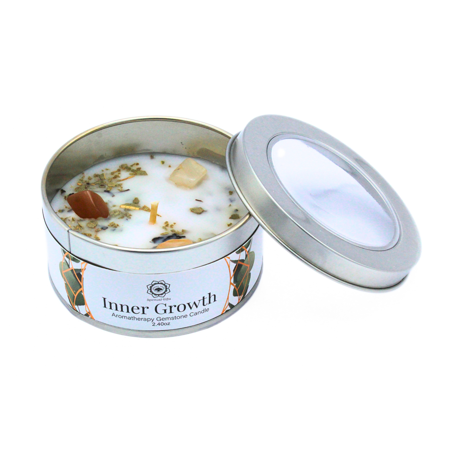 Bougie Parfumée Pierre Précieuse – Croissance Intérieure à la Menthe (70 g)