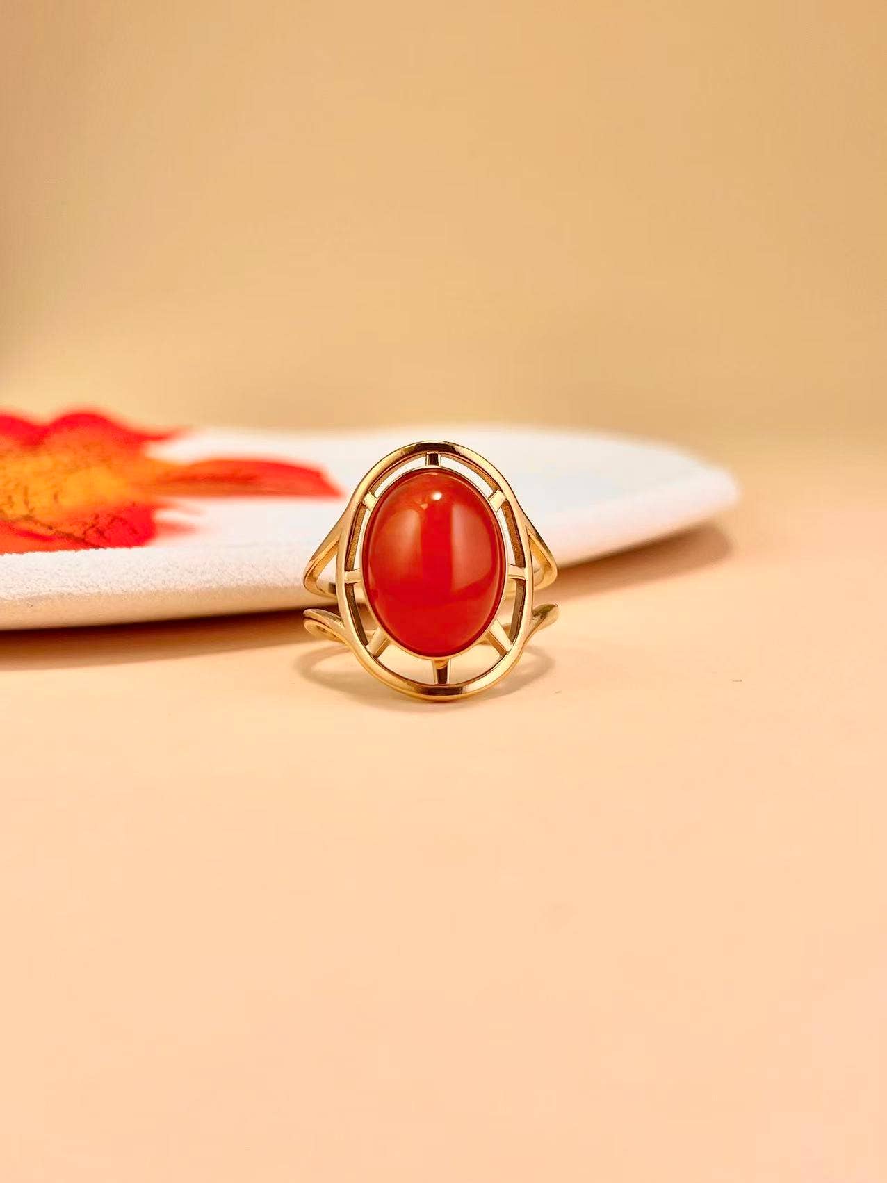 Bague Ajustable Dorée – Acier Inoxydable & Pierre Naturelle