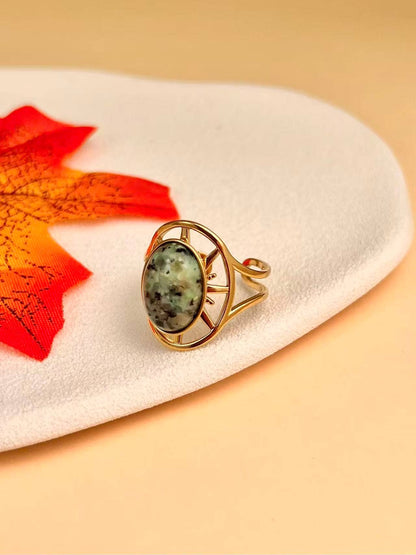 Bague Ajustable Dorée – Acier Inoxydable & Pierre Naturelle