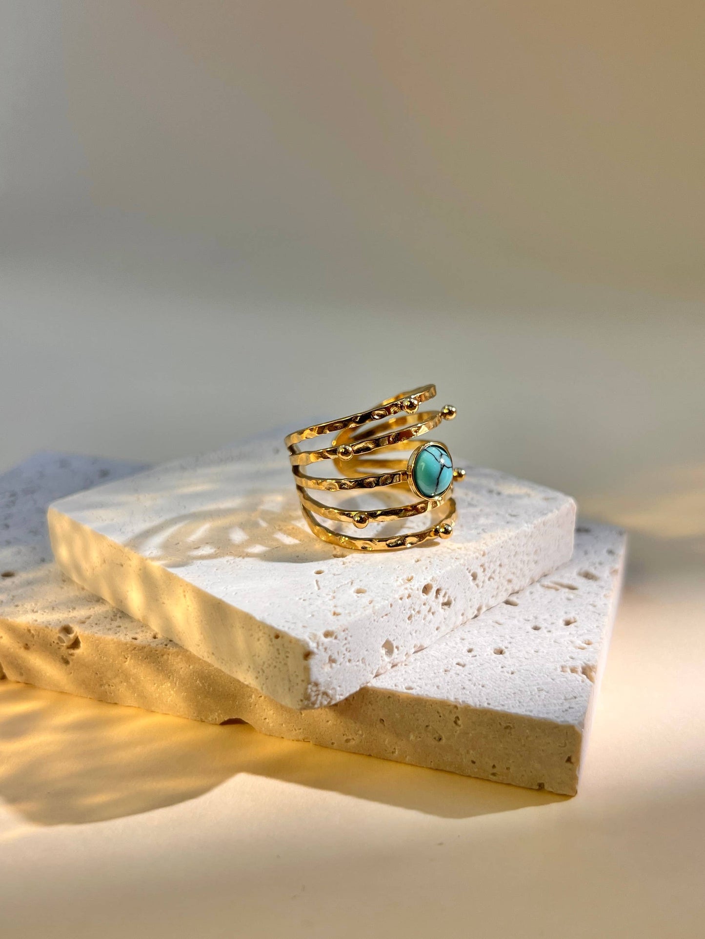 Bague Multi-Rangs Pierre Naturelle Ajustable – Acier Inoxydable • Élégance Raffinée