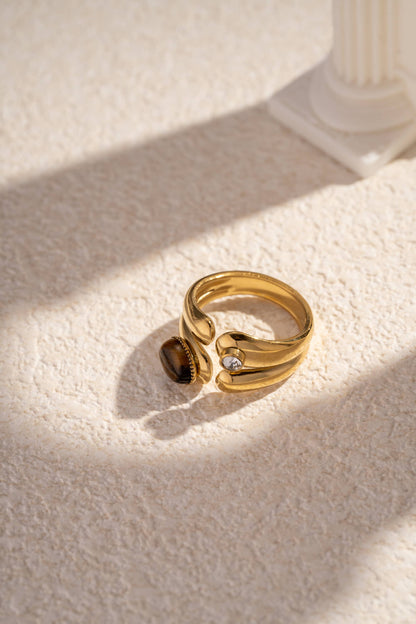 Bague Pierre & Strass Ajustable Dorée – Acier Inoxydable • Élégance Lumineuse